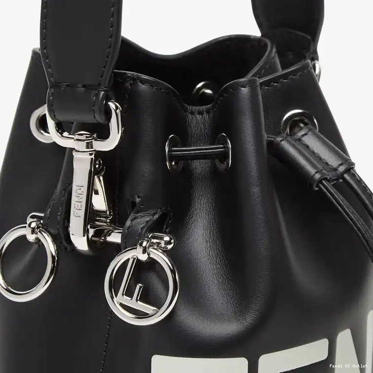 Vintage HOT Fendi Tresor Bag Bucket ROMA Logo Mon In Calf White Leather Mini Black 0625